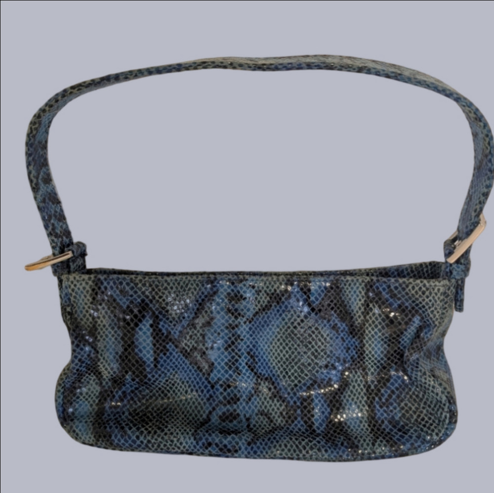 Bag Y2K Blue Green Black Bag  Natural Python Snakeskin Pattern Women's Bag.